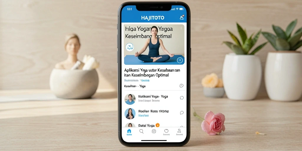 Tampilan antarmuka aplikasi HAJITOTO dengan berbagai fitur yoga.