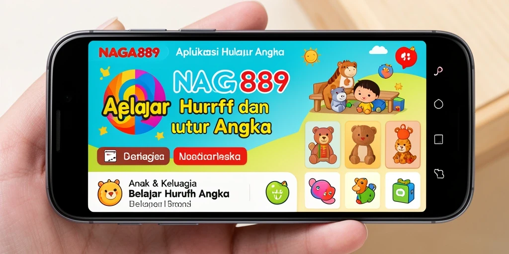 Antarmuka interaktif NAGA889 untuk belajar huruf dan angka.