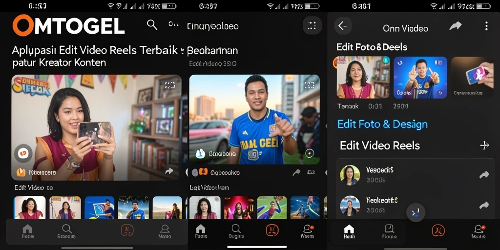 Tampilan antarmuka pengguna OMTOGEL dengan fitur Edit Video Reels.