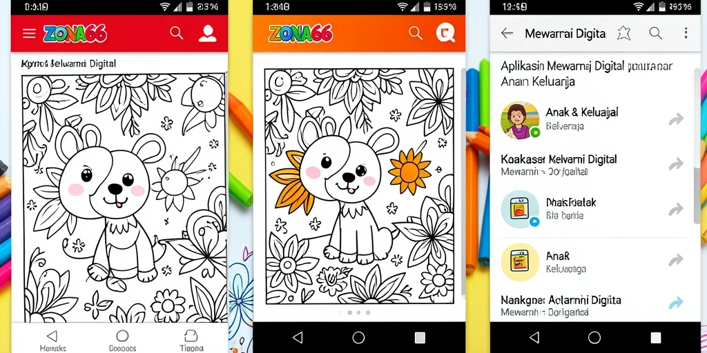 Antarmuka aplikasi ZONA66 yang menarik untuk mewarnai digital.